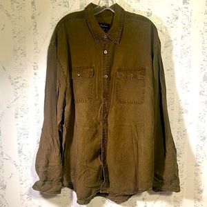 True Grit Mens Shirt Tencel Long Sleeve Olive Button Front Size XL